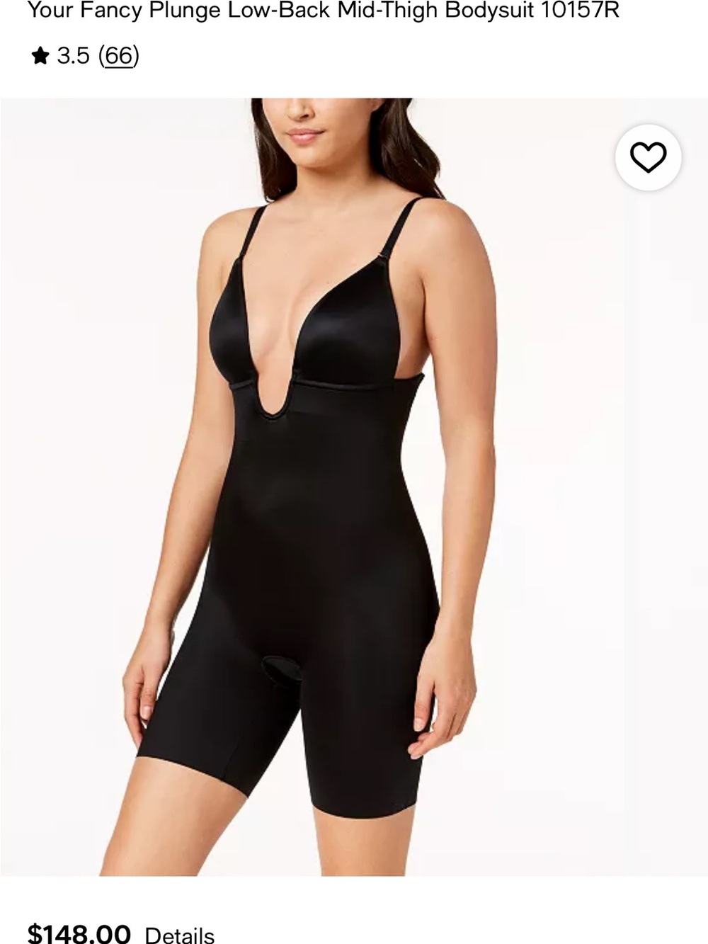 SPANX Black Plunge Low-Back Mid-Thigh Bodysuit